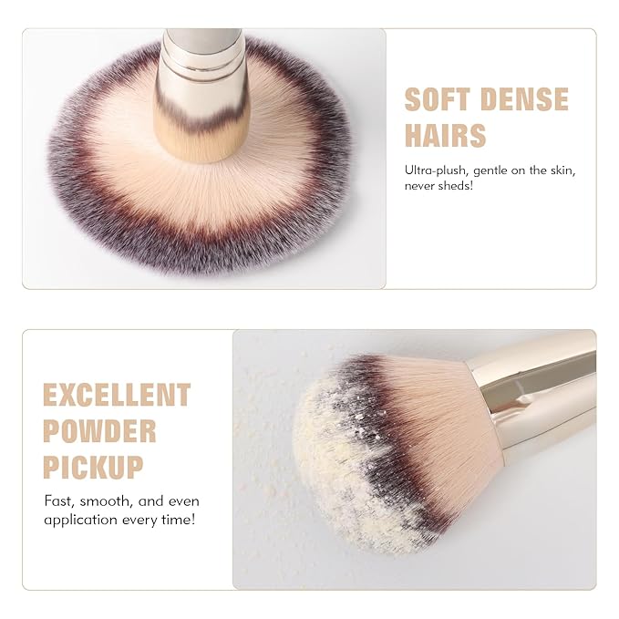 Dual-Ended Makeup Brush: Round & Angled Powder Brush, 100% Vegan Synthetic Blush Brush for Cheeks, Foundation Brush Flawless Blending and Application of Liquid, Powder, Cream, Blush