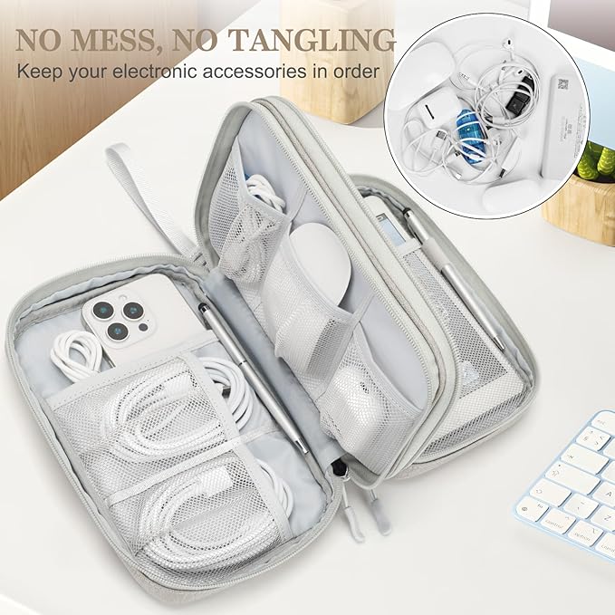 FYY Electronic Organizer, Travel Tech Pouch Bag, Large, Khaki
