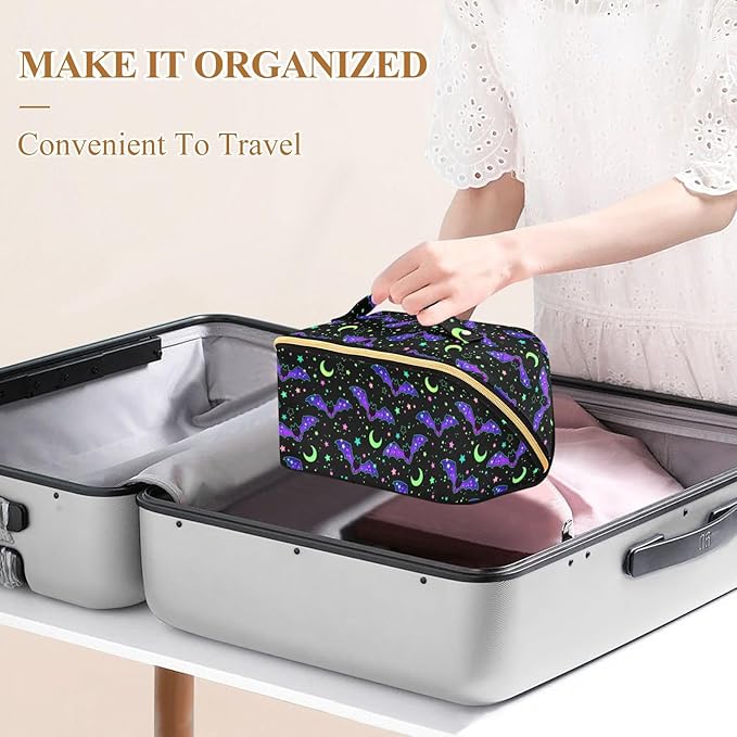 MNSRUU Makeup Organizer Bag, Magic Galaxy Bat Travel Makeup Bags Makeup Vanity Case Large Capacity Rhombus Cosmetic Toiletry Bag for Girl Women Ladies