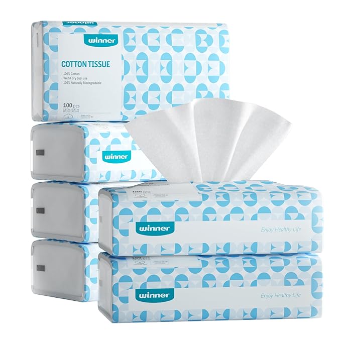Winner Disposable Face Towels, 100% Cotton, 600 Count (Pack of 6)
