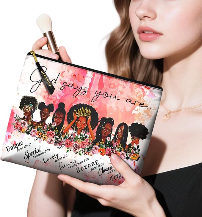 GEGEPINK Cute Makeup Bag for Purse Waterproof Cosmetic Bags for Women Funny Smooth Zipper Travel Toiletry Pouch 10X8 Inches-African American Afro Makeup pouch