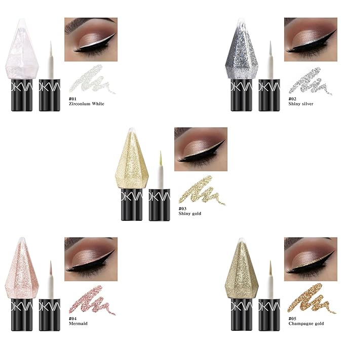 MooGlamor 5 Pcs Liquid Glitter Eyeshadow Set Colorful Eyeliner with Long-Lasting and Waterproof Shinning Eye Shadow Gift for Women Eye Makeup(Diamond A)