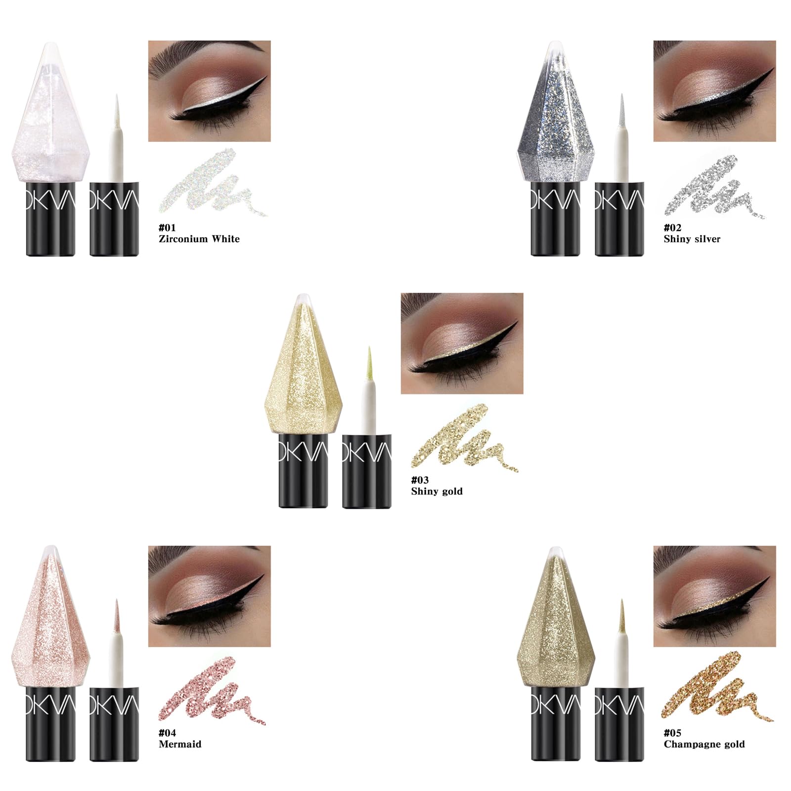 MooGlamor 5 Pcs Liquid Glitter Eyeshadow Set Colorful Eyeliner with Long-Lasting and Waterproof Shinning Eye Shadow Gift for Women Eye Makeup(Diamond A)