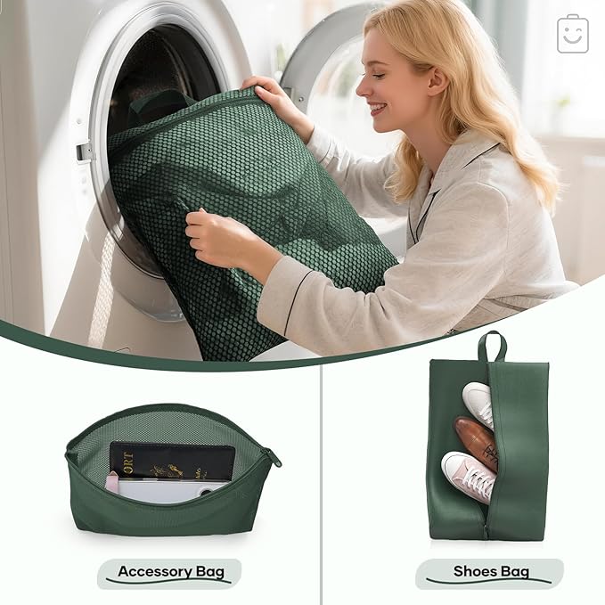 Veken 11 Set Compression Packing Cubes Garment Bags for Travel Essentials,Compressible Expandable Luggage Organizer Bags for Clothing,Space Saver Bags with Over 1000 pcs of Mesh Holes(Dark Green)