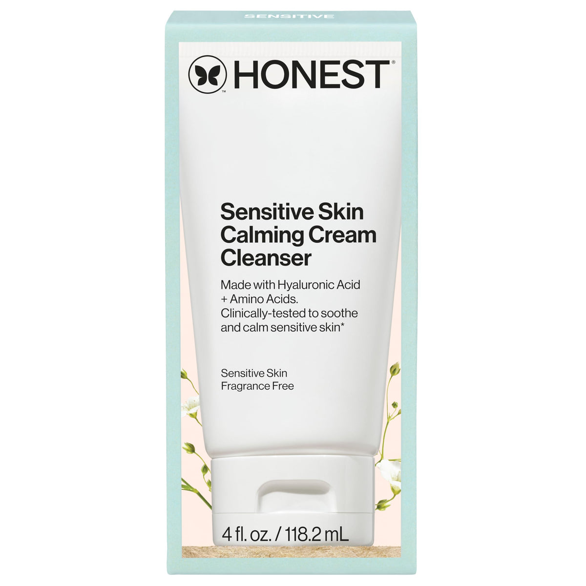 Honest Beauty Sensitive Skin Calming Cream Cleanser, Unscented, 4 fl oz