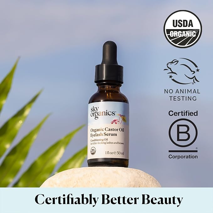 Sky Organics USDA Organic Castor Oil Eyelash Serum 1 fl oz, Glass Bottle