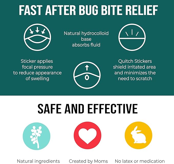 quitch Bug Bite Itch Relief Patch Kids, Bug Bite Patch, Summer Travel Essentials for Kids, Mosquito Anti Itch Cream Alternative Summer Camp Essentials Itch Relief, Baby hydrocortisone Alternative