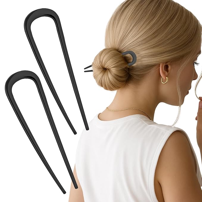 JIRIS 2PCS 4.2Inch French Hair Pins U-Shaped Pins for Women and Girls Fashion Metal Hair Pin French Twist Hair Pins for Buns, Updos,Stylish and Functional(set1-black)