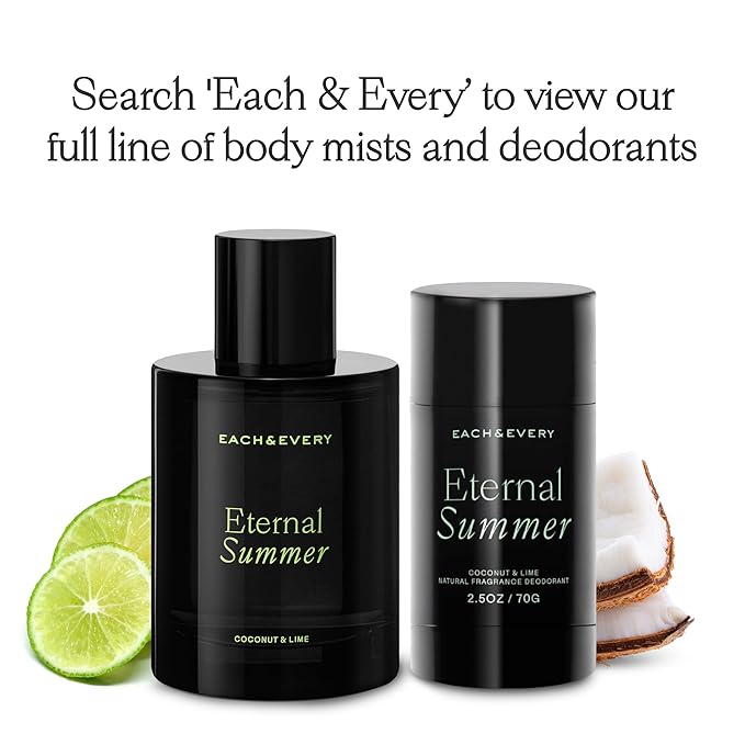 Each & Every Hair & Body Mist - Hair Perfume & Body Spray for Women & Men, 100% Natural Fragrance, Coconut & Lime, Sweet Tart Tropical (Eternal Summer) - Vegan, Paraben Free, 3.4 fl oz