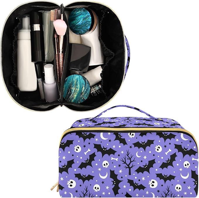 MNSRUU Makeup Organizer Bag, Halloween Bat Travel Makeup Bags Makeup Vanity Case Large Capacity Rhombus Cosmetic Toiletry Bag for Girl Women Ladies