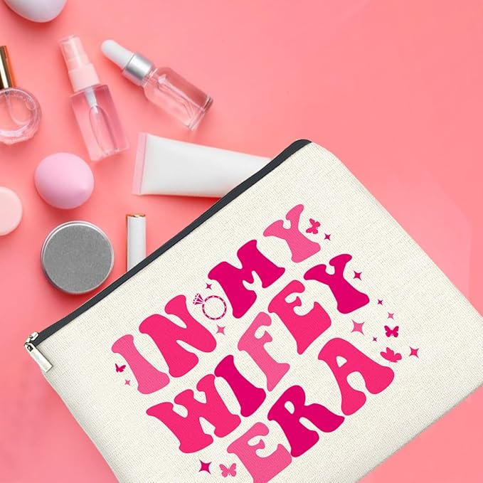UPNEGE Wifey Makeup Bag Engagement Gifts for Women, Bridal Shower Wedding Bachelorette Party Gifts for Wife Bride, In My Wifey Era Cosmetic Bag Gift