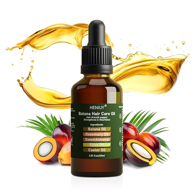 HENIUY Battana Hair Care Oil – 2Fl Oz Natural Rosemary & Sweet Almond Oil Blend for Hair Growth & Repair – Organic, Vegan, Cruelty-Free – Lightweight, Non-Greasy Formula for Women & Men