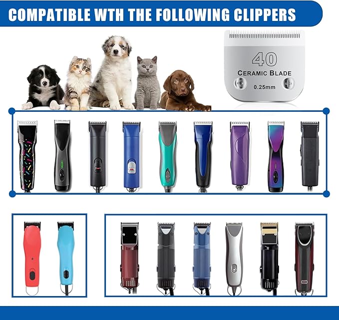 colorski 40# Detachable Pet Dog Grooming Clipper Ceramic Blade,Compatible with Andis Size 40 Cut Length 1/100"(0.25mm),Compatible with andis/wahl/Oster Dog Clippers 1PCS