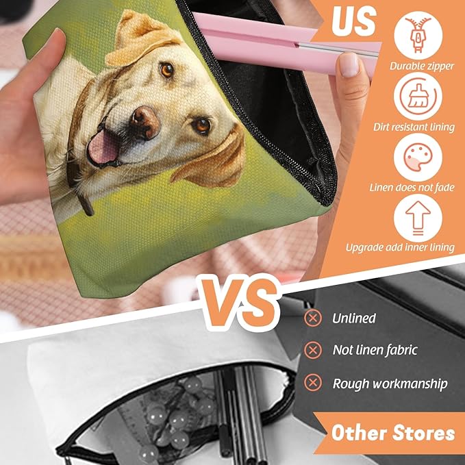 Scribesense Makeup Bag Travel Cosmetic Bags Small Makeup Case Waterproof Zipper Pouch for Women Girls 7X9inches - Yellow Labrador Retriever with A Brown Collar