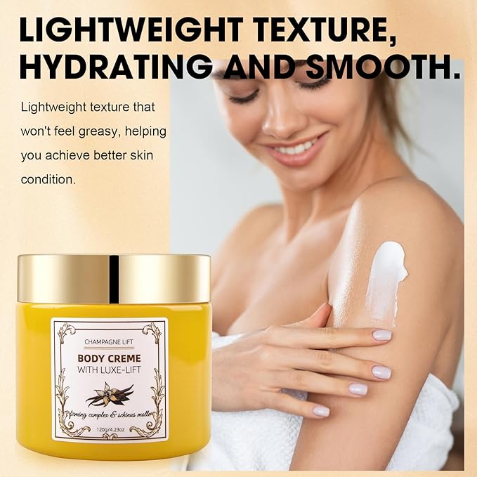 Xaninp Champagne Firming Body Cream – Lifting Cream with Pink Pepper & Firming Complex for Deep Hydration & Smoothing Moisturizer, Helps Improve Skin Elasticity for Arms, Legs & Body, Vanilla Scent
