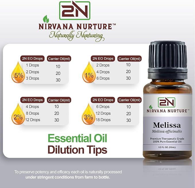 Nirvana Nurture Melissa Essential Oil, 100% Pure Undiluted, Aromatherapy Oil for Diffuser, Hair & Skin Care
