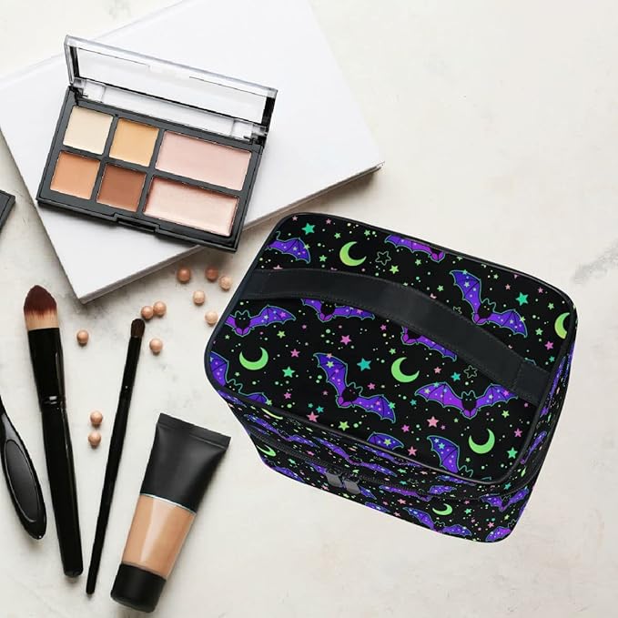 MNSRUU Goth Makeup Bag, Magic Gothic Galaxy Bat Makeup Organizer Bags Toiletry Bag Box Travel Cosmetic Bag Make Up Train Case for Women Teen Girl Ladies Skulls 219