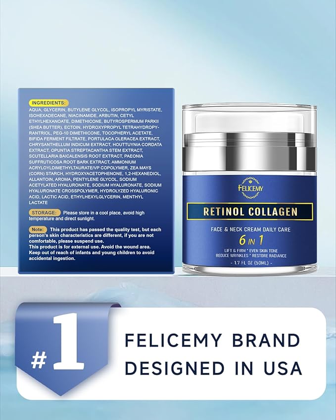 Felicemy 6-in-1 Face Cream for Men, Mens Face Moisturizer, Anti-Aging Face Cream for Men with Retinol Collagen & Hyaluronic Acid, Eye Bags & Dark Spot Remover, After Shave Lotion 1.7 Fl Oz