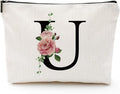 Comanro Initial A-Z Personalized Letter Makeup Bag, Monogrammed Bridesmaid Gifts Presents Cosmetic Bag, Portable Stationery Storage Organizer Pouch, Friendship Love Travel Makeup Bags