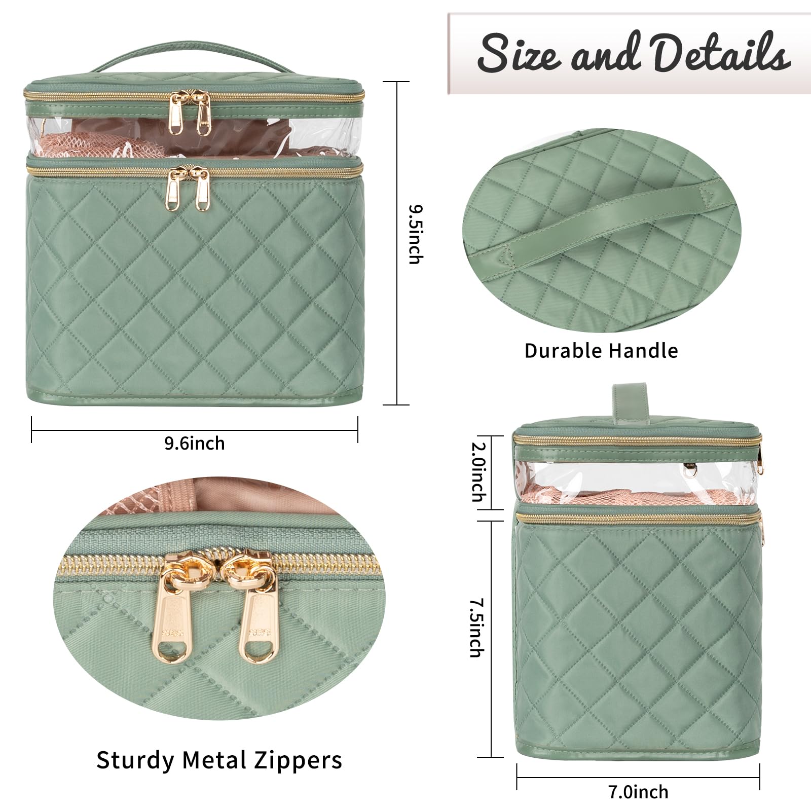OCHEAL Large Makeup Bag, Double Layer Makeup Bag, Vertical Storage Cosmetic Case for Women/Girls with Multiple Compartments-Green