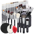 Bueart Design 34Pcs PRO Deluxe Real Goat Hair Horse Hair Makeup Brushes Set