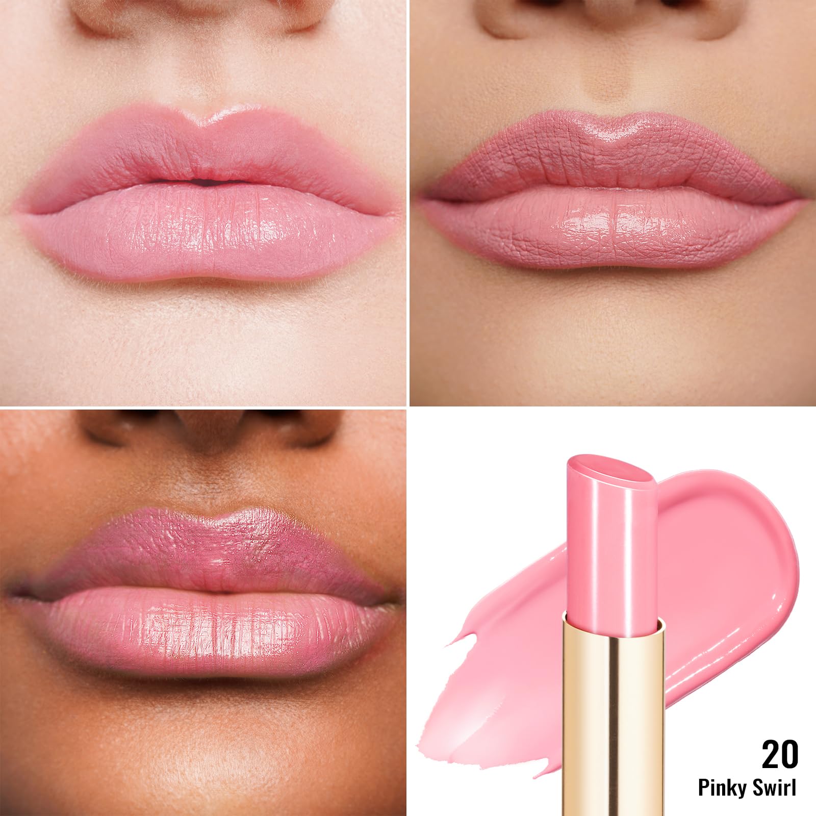 Oulac Pale Pink Lipstick Shine for Women, 2 in 1 Glossy Light Pink Tinted Lip Balm, Hydrating Lipstick for Dry Lips, Moisture Shine Sheer Juicy Finish Vegan 2.2g/0.07oz (20)