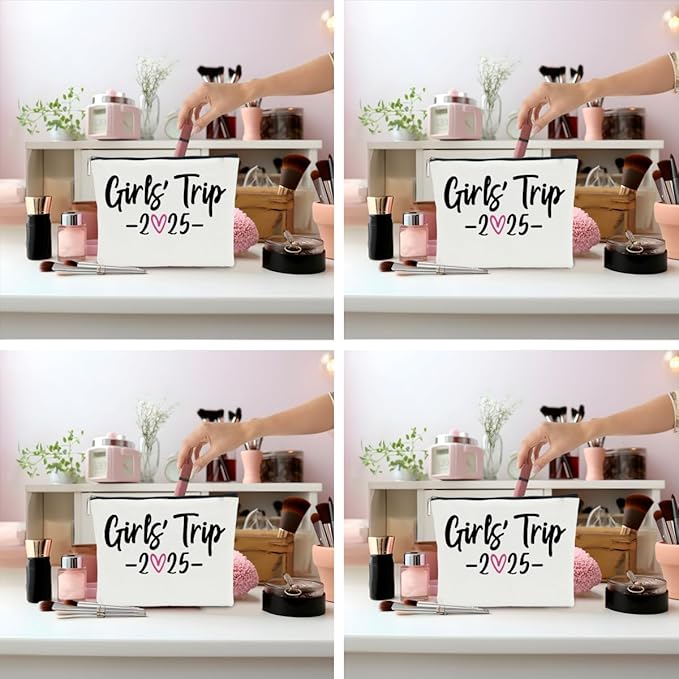 NBIAN 4 PCS Girls Trip Gifts Favors 2026 Girls Weekend Gifts for Women Bestie Gifts Friend Gifts Girls Trip Favors for Sister Niece Friendship Holiday Vacation Makeup Bag Weekend Bags for Women