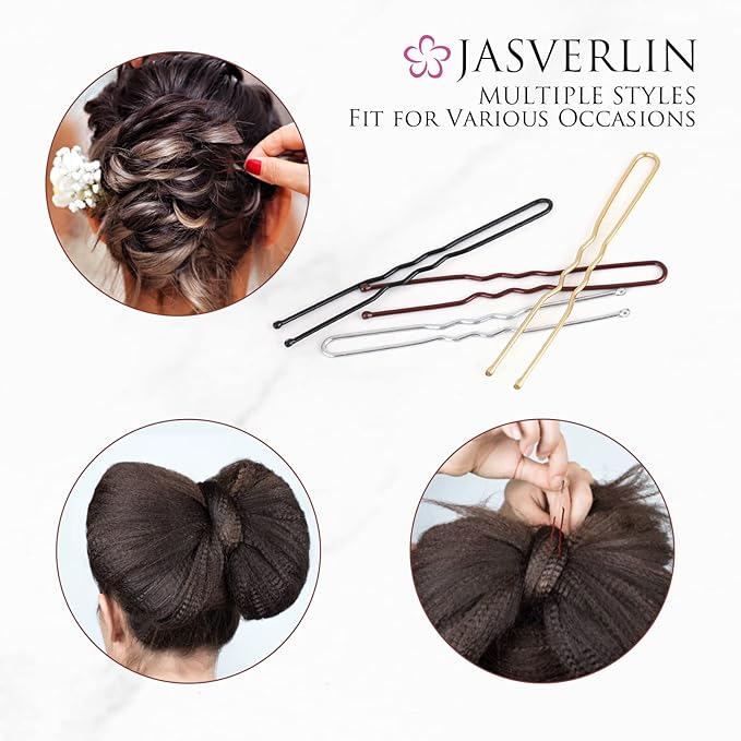 JASVERLIN U Shaped Bobby Pins Hair Brown, 2.4 In Bun Hair Pins 100 Pcs