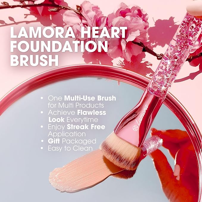 Lamora Heart Foundation Brush - Blending Liquid Cream Mineral Face Brush