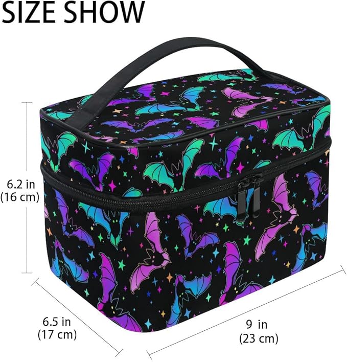 MNSRUU Goth Makeup Bag, Gothic Bats Halloween Luminous Makeup Organizer Bags Toiletry Bag Box Travel Cosmetic Bag Make Up Train Case for Women Teen Girl Ladies