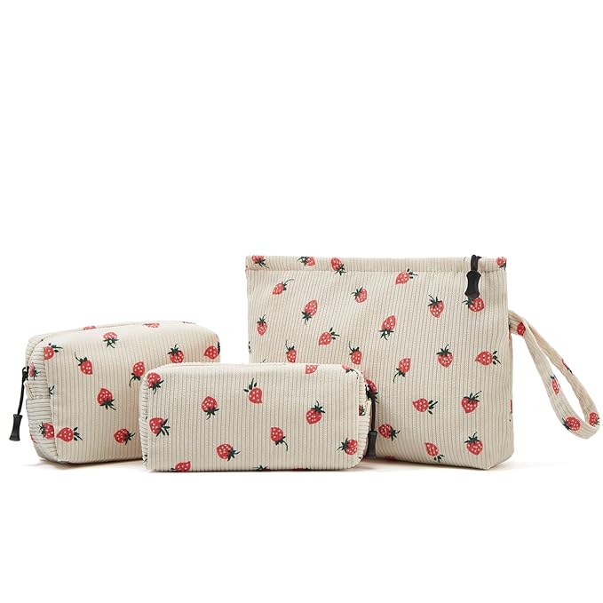 ZOEMTIU Small Cosmetic Bag set for Women Corduroy Makeup Bag with Interior Pocketes Cute Corduroy Makeup Pouches Women Small Toiletry Bag