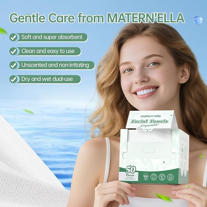 Matern'ella Clean Face Towels Disposable Facial Washcloths XXL 100 Cts