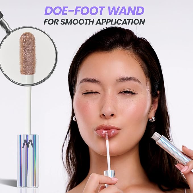 Wonderskin Lip Gloss – Wonder Blading Top Gloss, Hydrating High Shine Lip Makeup (Gold Glitter)