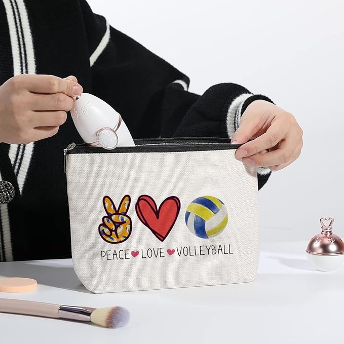 KDXPBZ Volleyball Inspirational Gifts for Women Players - BFF Bestie Makeup Bag - Peace Love