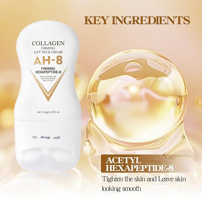 NIZENTA AH-8 Firming Neck Cream, Collagen Neck Cream for Tightening and Firming, Neck Tightening Cream, Moisturizing, Skin Care for Women and Men, Day and Night Use, 120g