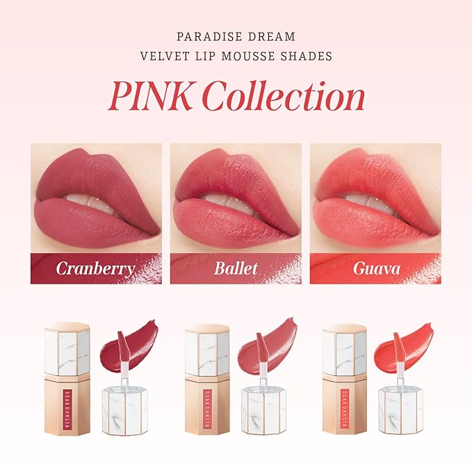 DEARDAHLIA Paradise Dream Velvet Lip Mousse (Sangria) - Vegan Soft-Matte Lip Tint with Lightweight, Buildable, Long-Lasting Color, Whipped Mousse Texture. Cruelty-Free. 0.21 Fl oz