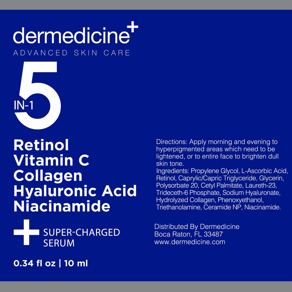 5 in 1 Potent Face Serum with Retinol, Vitamin C, Collagen, Hyaluronic Acid, Niacinamide | May Help Improve Appearance of Fine Lines and Reduce Appearance of Dark Spots Trial Size
