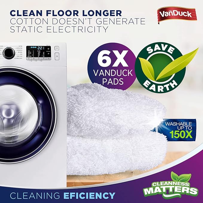 VanDuck 100% Cotton Terry Mop Pads 15x8 Inches, 6-Pack (Mop Not Included)