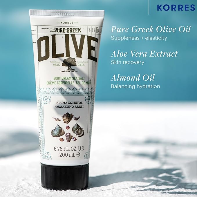 KORRES Pure Greek Olive Body Cream, Sea Salt, 6.76 Fl Oz