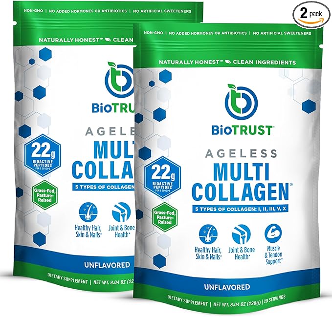 Multi Collagen Peptides Powder - Hydrolyzed, Unflavored, Grass Fed, 2-pk