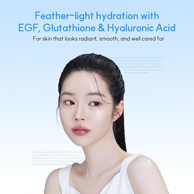 DERMA:D Korean Gel Moisturizer for Face – Lightweight Water Gel Cream with Hyaluronic Acid, EGF & Glutathione, Oil-Free Hydrating Moisturizer for Oily, Dry & Sensitive Skin, Non-Greasy, 3.38 fl oz