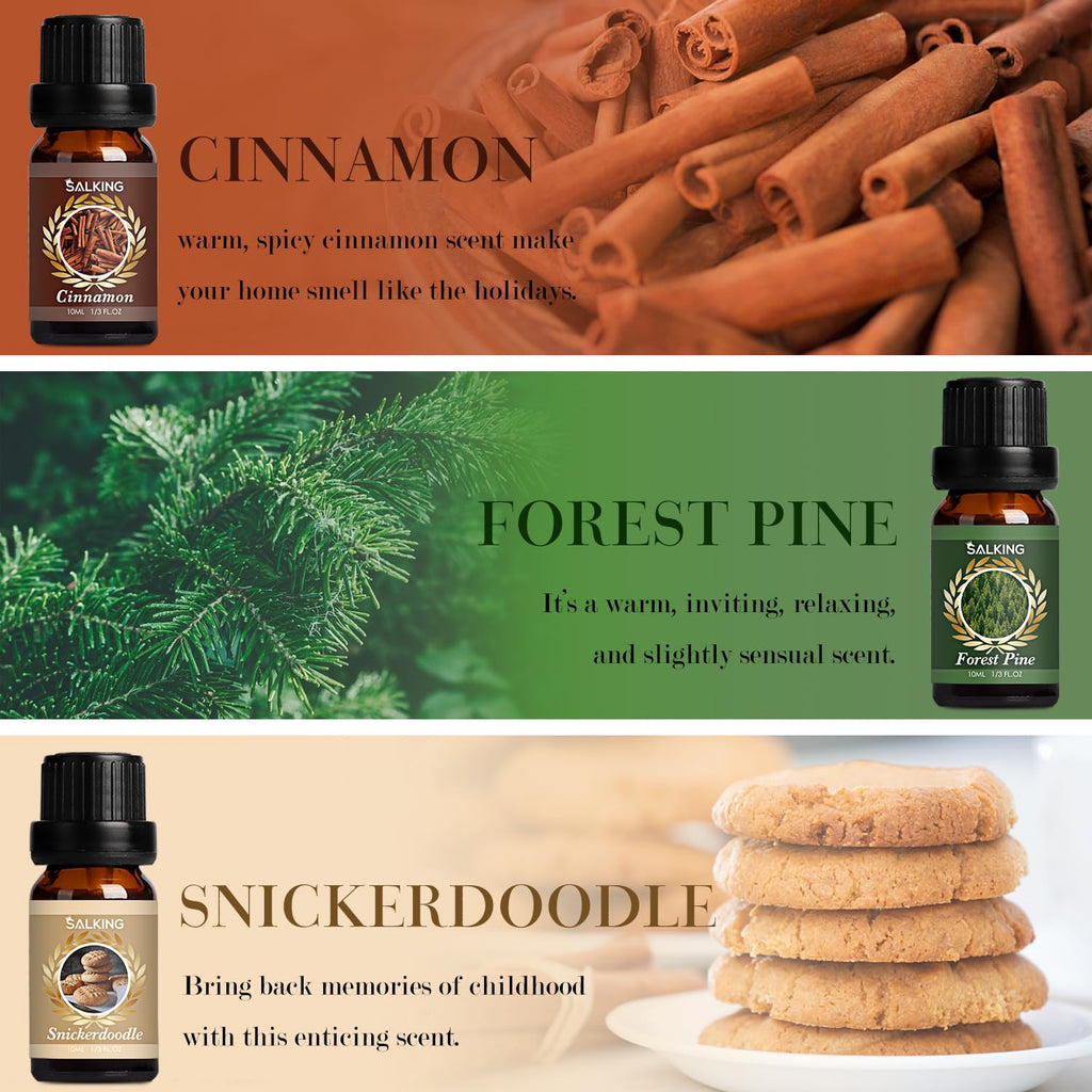 SALKING Autumn Fragrance Oils, Premium Fall Essential Oils for Diffuser, Scented Oils Gift Set for Soap Candle Making Scents - Cinnamon, Pumpkin Spice, Apple Cider, Vanilla, Forest Pine, Snickerdoodle