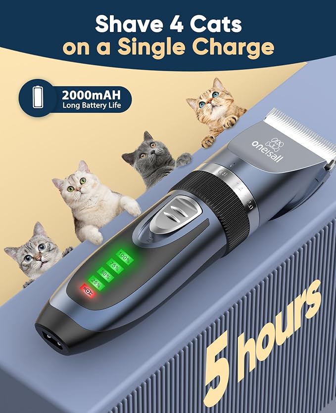 oneisall Quiet Cat Clippers for Matted & Long Hair 2-Speed Cat Grooming Kit