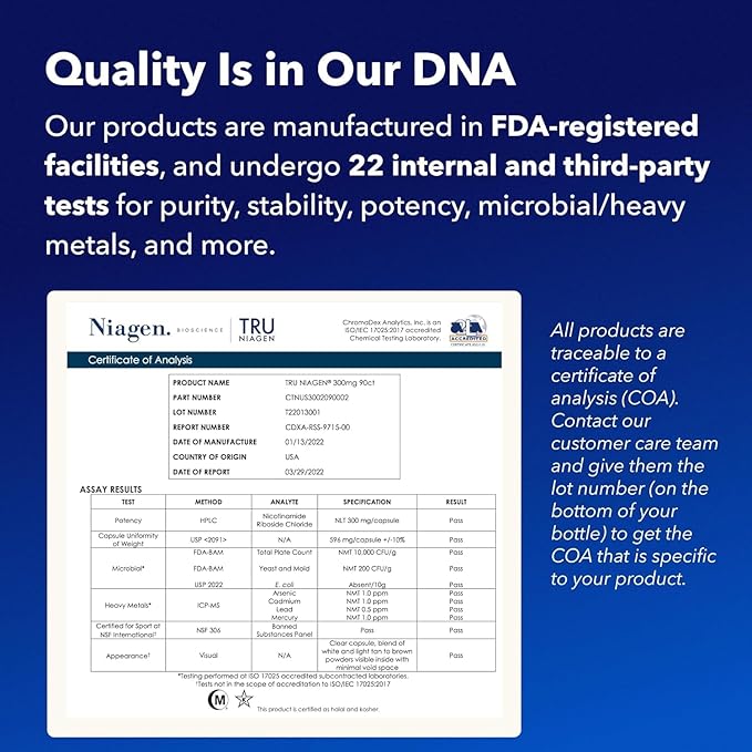 TRU NIAGEN Patented NAD+ Supplement, 300mg Niagen, 30 Servings | Nicotinamide Riboside (NR) Take 1 Daily | 2 Bottles