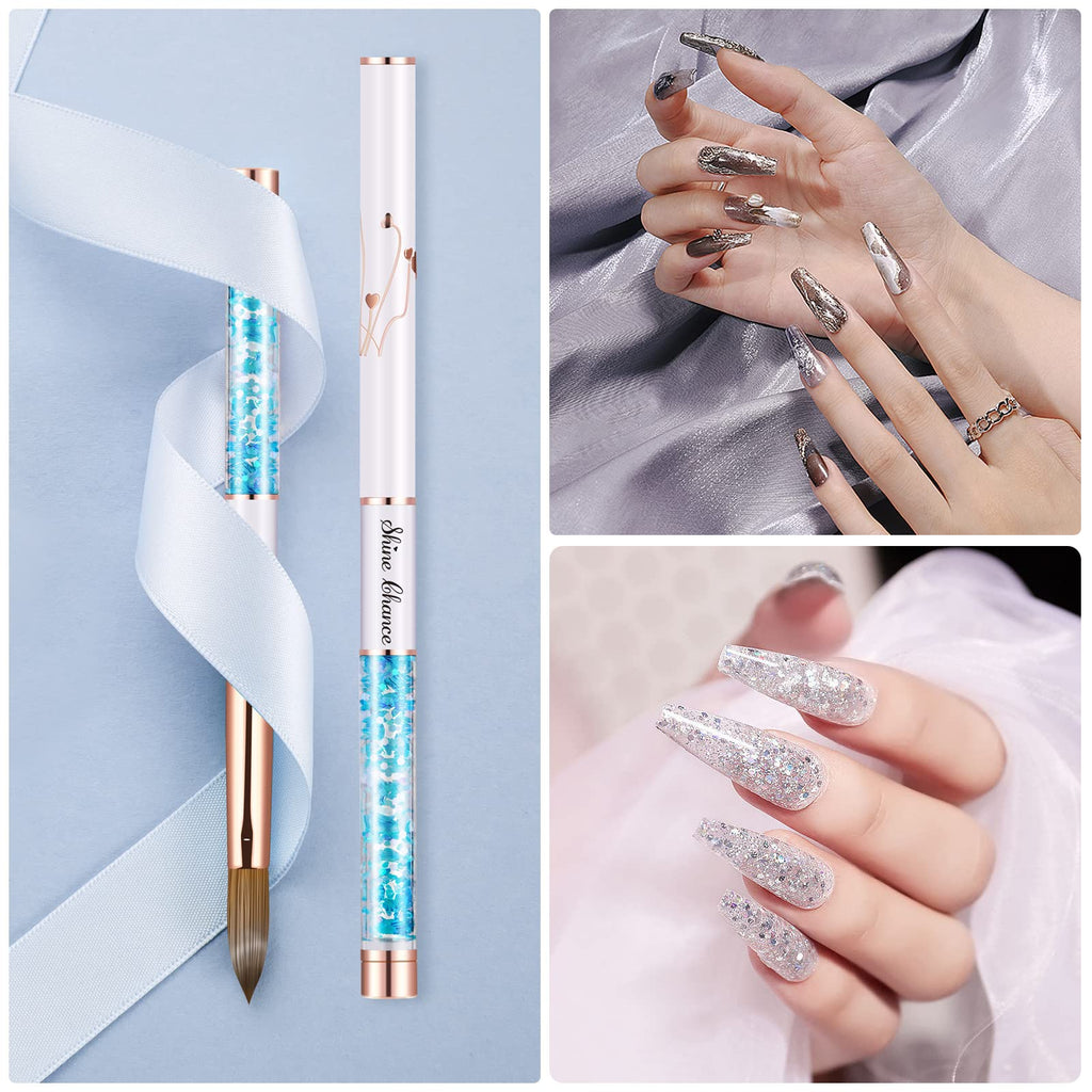 Shine Chance Acrylic Nail Brush Size 12, 100% Real Kolinsky Art Nail Brush for Acrylic Powder Application, Handmade Women Manicure Nail Extension Tool for Professional DIY Home Salon and Beginners