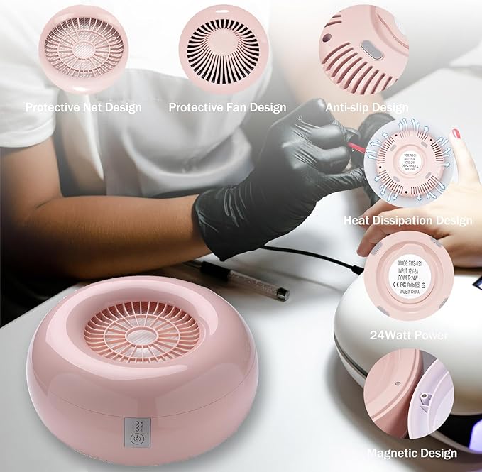 Yifupa Nail Dust Collector Nail Tech with 2 Reusable Filters Powerful Suction Nail Vacuum Cleaner Fan Dust Collector Professional Electric Extractor Magnetic Cover Low Noise for Acrylic Gel