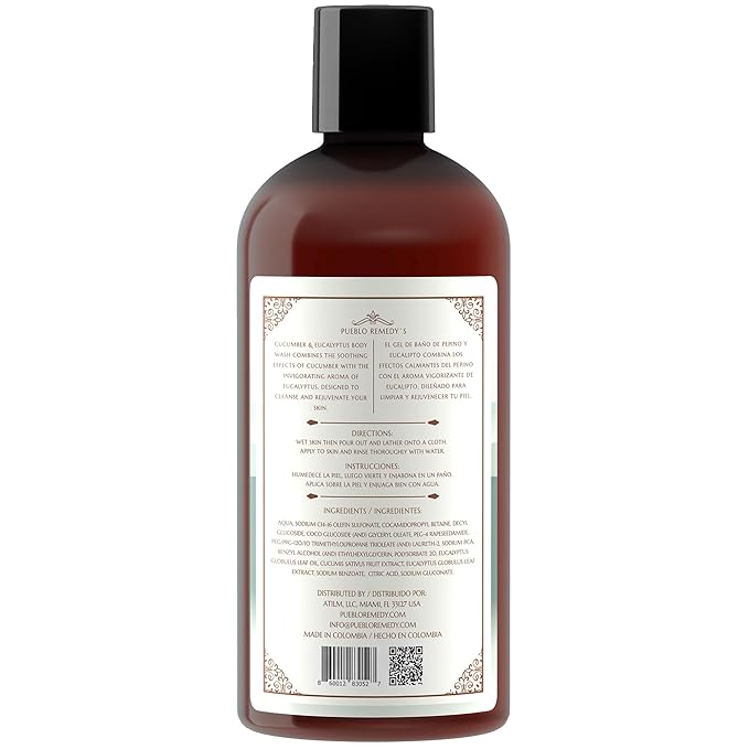Pueblo Remedy Body Wash, Cucumber & Eucalyptus – Soothing & Invigorating Shower Gel, Vegan & Cruelty-Free, 16.9 Oz
