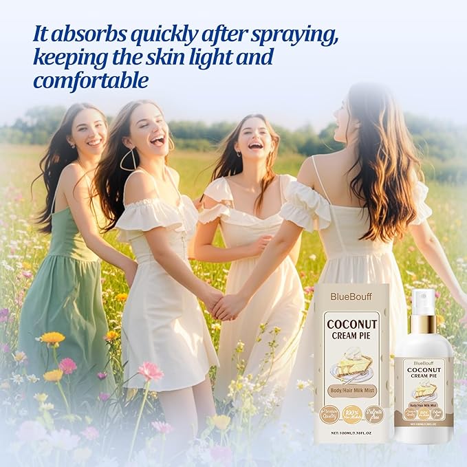 BlueBouff Body Hair Milk Mist, Hydrating And Moisturizing Spray, Long-Lasting Fragrance, Natural Hydrating And Moisturizing Body Mist(Coconut)