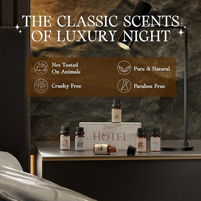 SALUBRITO Hotel Fragrance Oil Set, Luxury Essential Oil Set for Diffuser, Candle, Soap Making Scents, Bergamont & Ylang-ylang, White Tea, Lemon & Thyme, Citrus Bliss, Lemon Tuberose, Jasmine & Mint