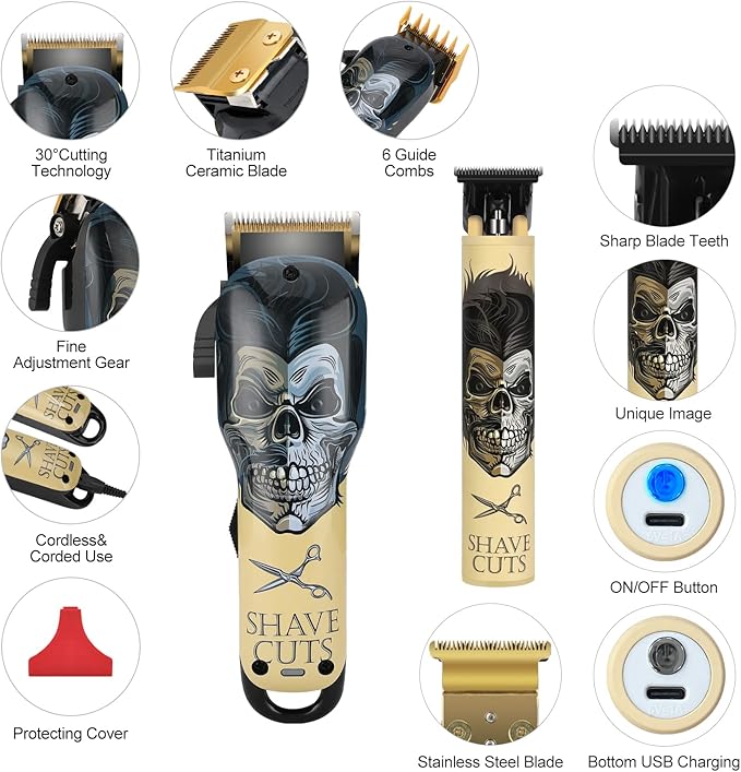 BESTBOMG® Professional Hair Clippers for Men, Clipper & Trimmer Set, Yellow